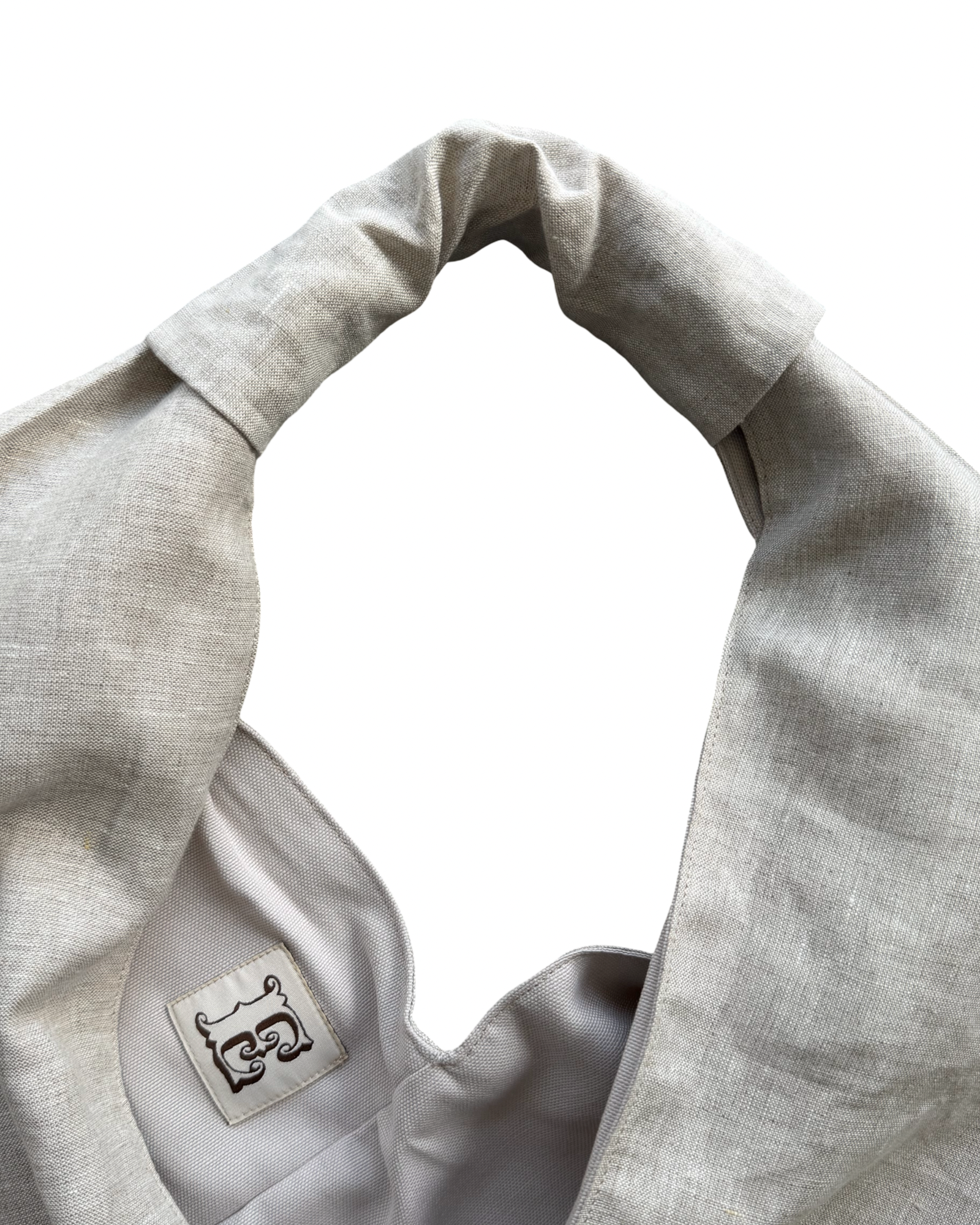 Stone linen origami bag midi, lining detail – handmade linen shoulder bag by Esra Kayira brand